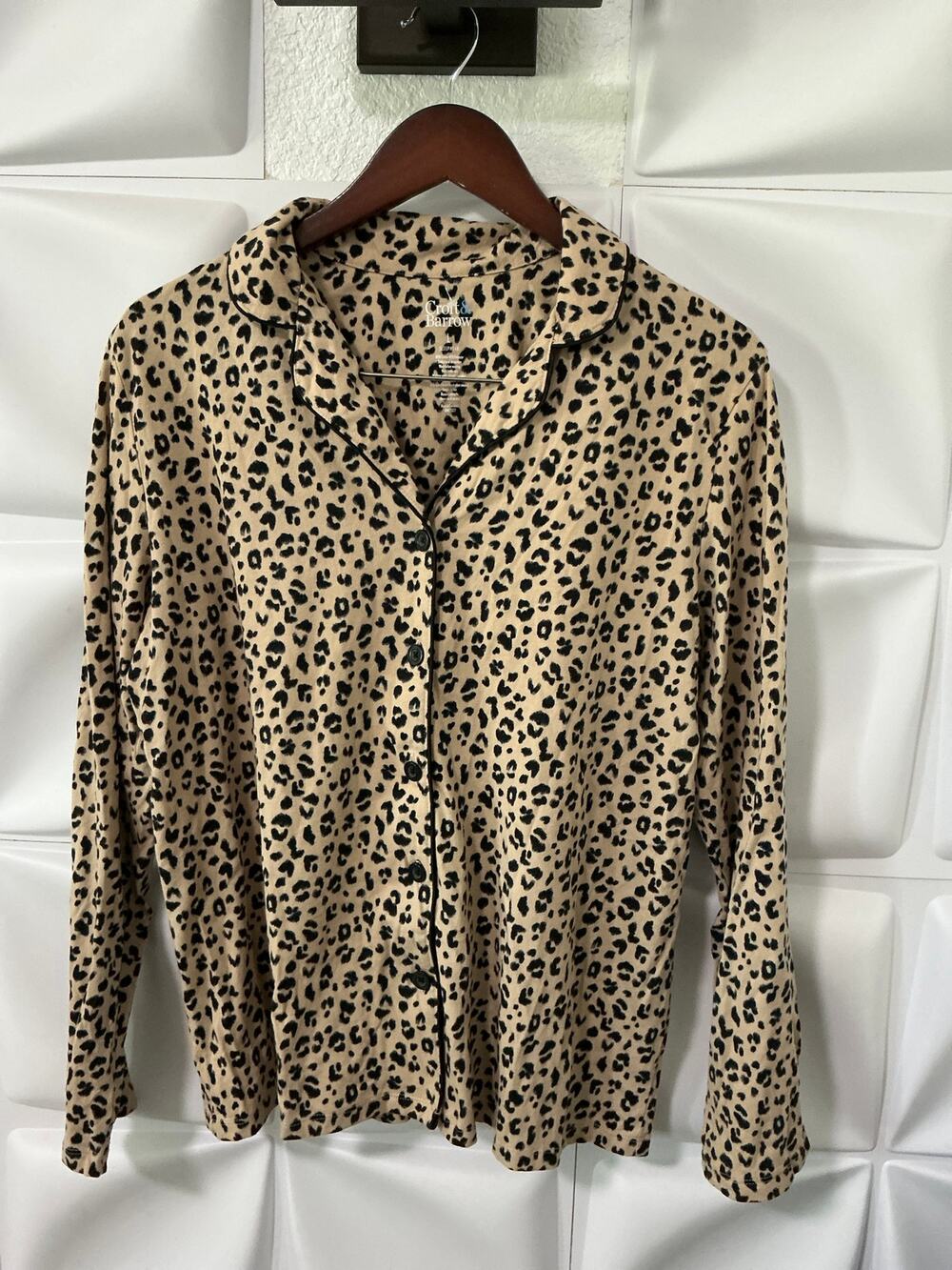 NWOT Croft & Barrow Sleepwear Leopard Animal Print Pajama Top Women's Size Large